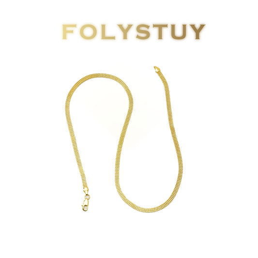 【FOLYSTUY (Y147)】24k gold filled 3 rows of box chain flat snake bones