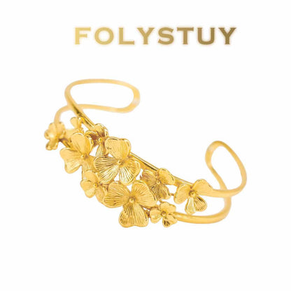 [FOLYSTUY (YNT04)] 24k gold filled Flower Bangle