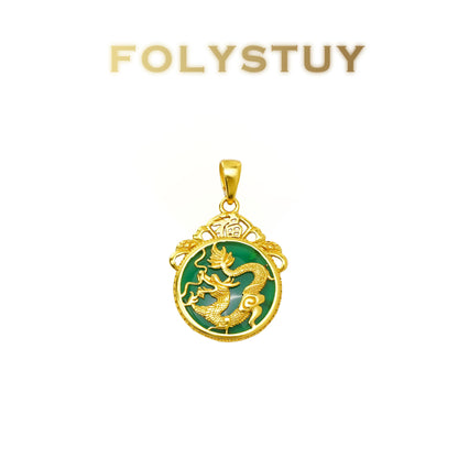 【FOLYSTUY (YNK16)】24k gold filled Dragon pendant inlaid with agate