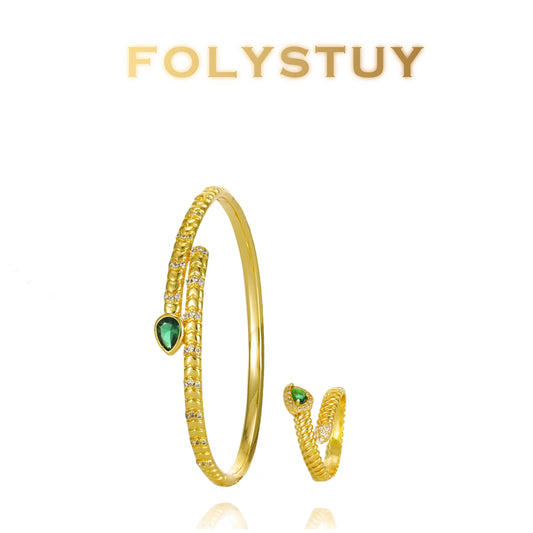 【FOLYSTUY (T90)】24k gold filled Adjustable Snake Bangle with Ring