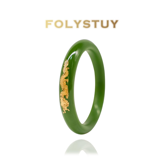 [Jade Bangle]【FOLYSTUY (JXY72)】 Jade Dragon and Phoenix Pendant for Men and Women - Daily Elegant Unisex Bangle