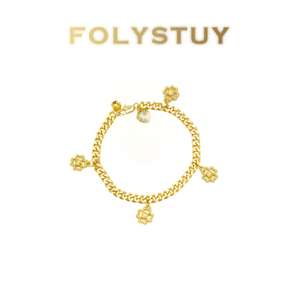 【FOLYSTUY (W163)】24k gold filled Cuban four-leaf clover bracelet