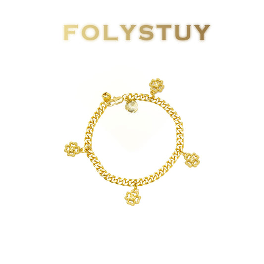 【FOLYSTUY (W163)】24k gold filled Cuban four-leaf clover bracelet