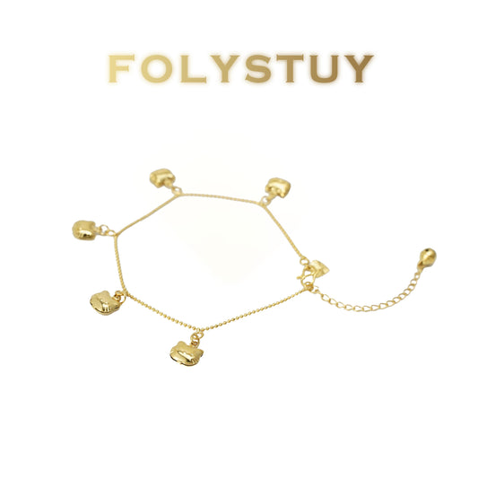 【FOLYSTUY(W177)】24k gold filled Beads cute cat ankle chain (can be used as a bracelet)