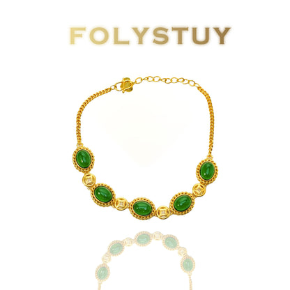 【FOLYSTUY(W160)】24k gold filled Jade Bracelet