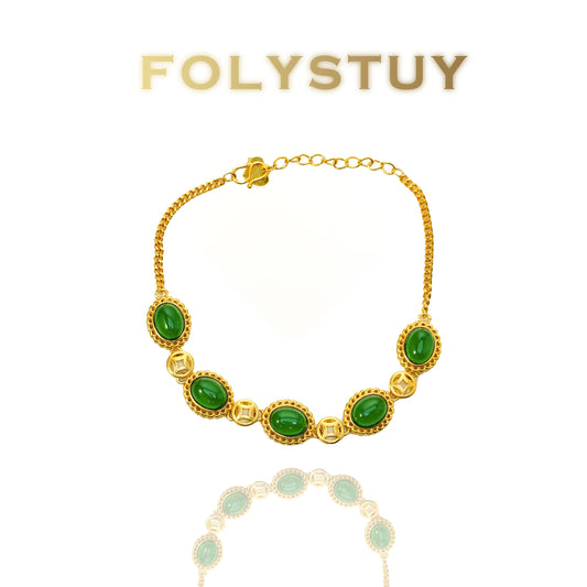 【FOLYSTUY(W160)】24k gold filled Jade Bracelet