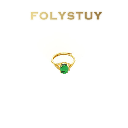 【FOLYSTUY(YNZ52)】24k gold filled Stunning Evil - Eye - Inspired Ring with Green Gemstone