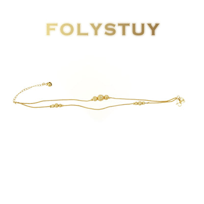 【FOLYSTUY(W176)】24k gold filled Snake bone + bead double-layer anklet (can be used as a bracelet)