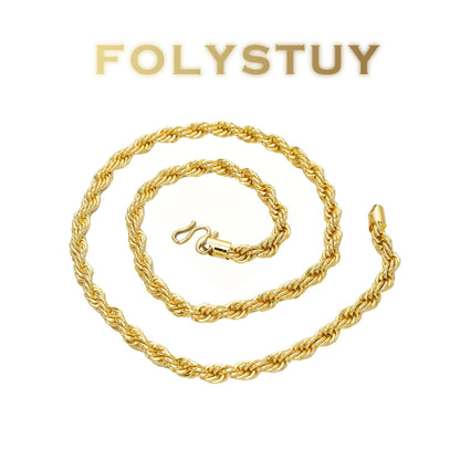 FOLYSTUY (Y5) 24k gold filled Rope Chain Link Necklace