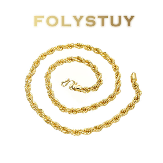 FOLYSTUY (Y5) 24k gold filled Rope Chain Link Necklace