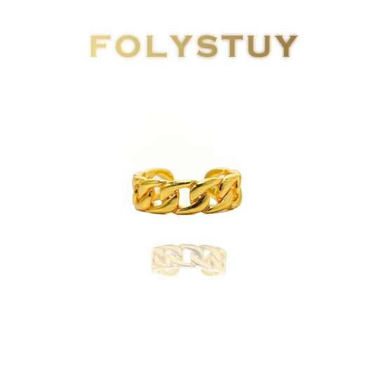 【FOLYSTUY(YNZ42)】24k gold filled Trendy Chunky Chain - Style Open - Ring by FOLYSTUY