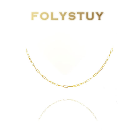 【FOLYSTUY (Y133)】24k gold filled Paperclip Chain Link Necklace
